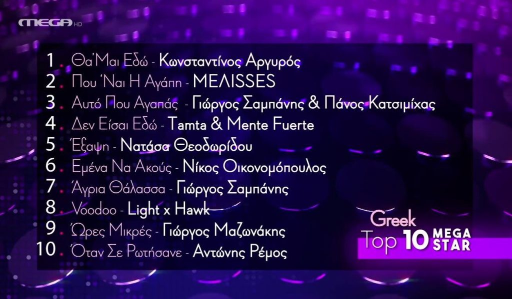 MEGA STAR: Το ελληνικό Top10 της εβδομάδας