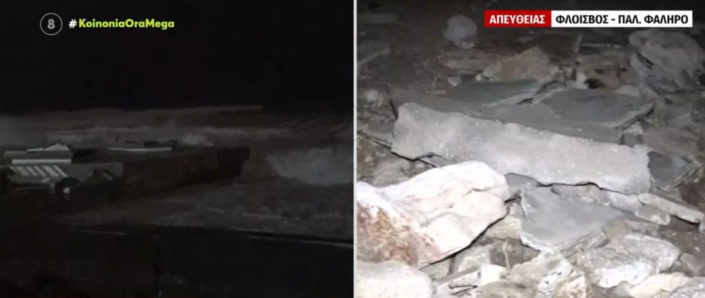 Καταστροφές στον Φλοίσβο του Παλαιού Φαλήρου – Σήκωσε τις πλάκες η κακοκαιρία