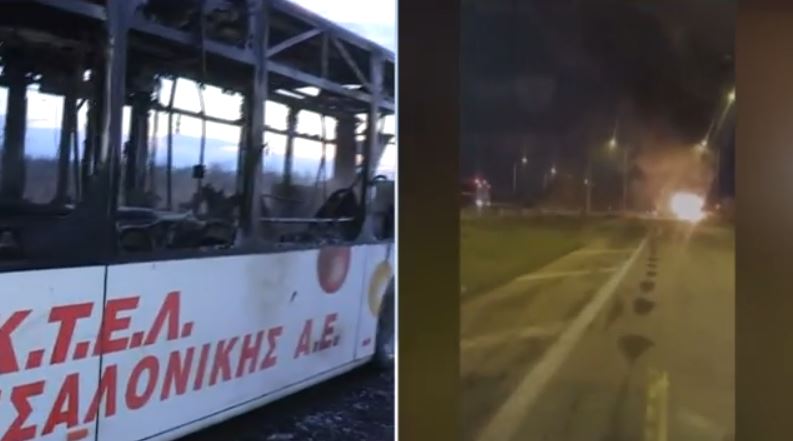 Φωτιά σε λεωφορείο του ΚΤΕΛ στη Σίνδο – Καταστράφηκε ολοσχερώς